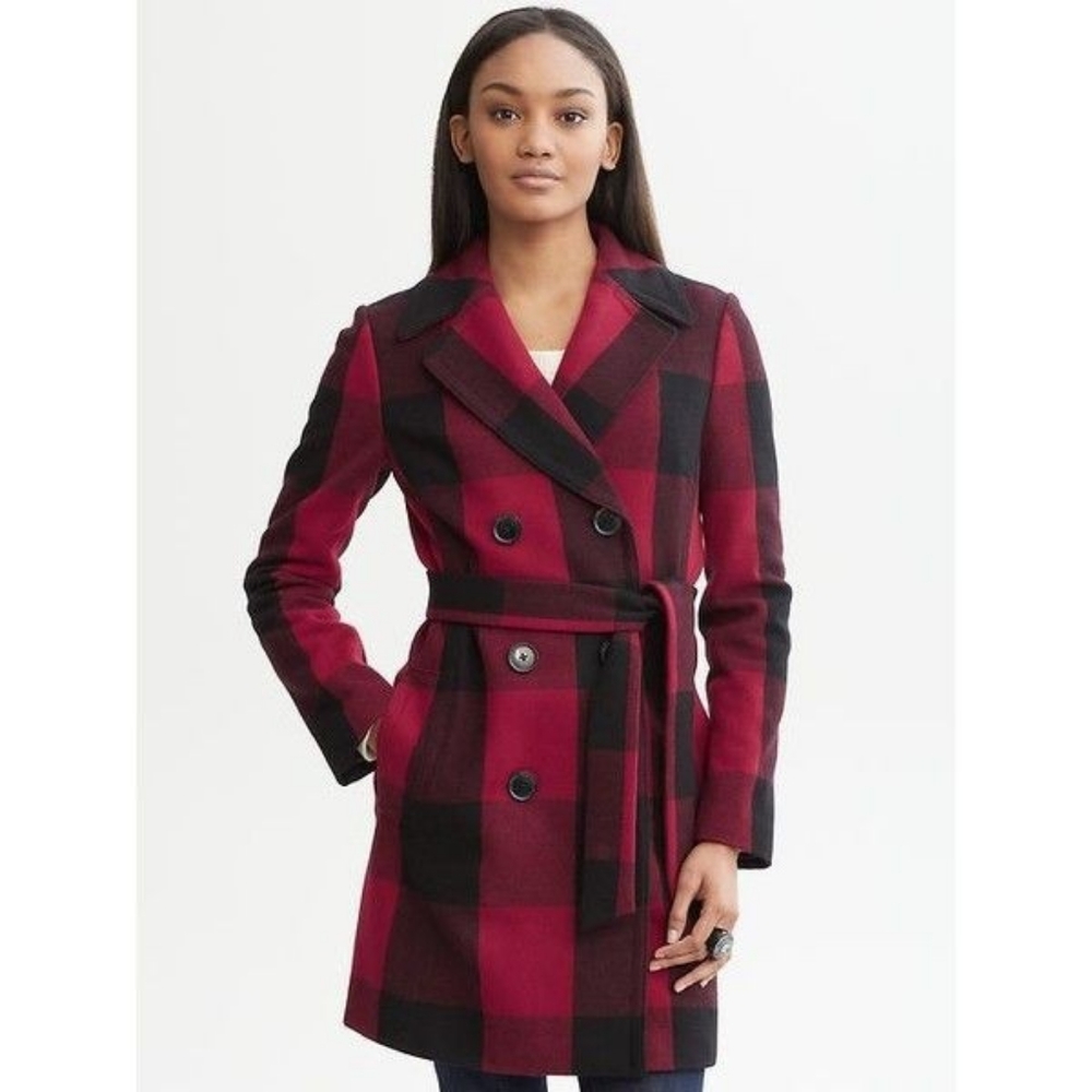 Banana Republic Buffalo Plaid Wool Blend Coat